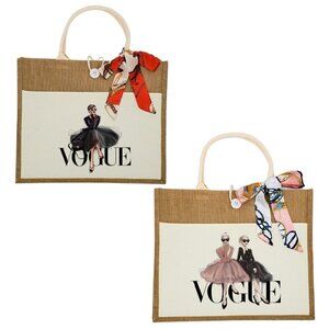 Custom Canvas Tote Bag, Large Size - Vogue Fashion Theme,  Cream Tote